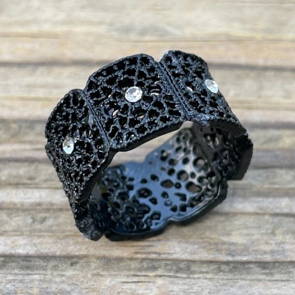 Fashion Ring Black Tone Unisex Jewelry Ring Crystal Accent Rings Size 11 - Picture 1 of 12